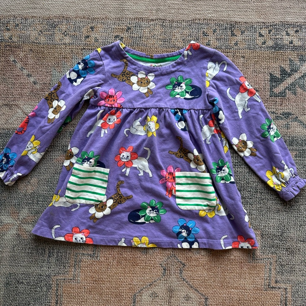 Mini Boden Purple Long Sleeve Tunic with Multicolored Floral Cats